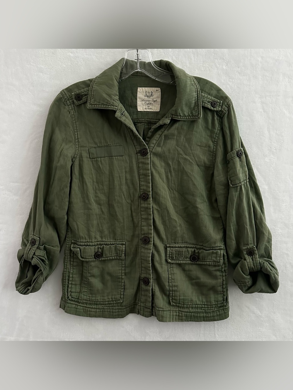 American Eagle Outfitters Utility Jacket Shirt Women’s S Olive Green Roll Tab